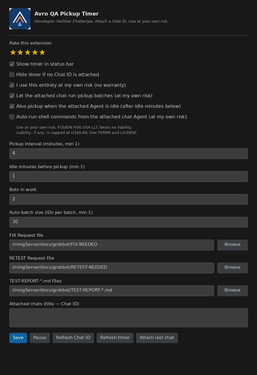 Avro QA Pickup Timer settings
